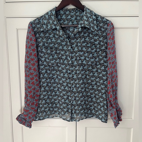 AEFFE SPA women’s button down shirt/ blouse size 6 blue leaf print - Picture 1 of 8